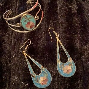 Silver, mother of pearl & turquoise set.
